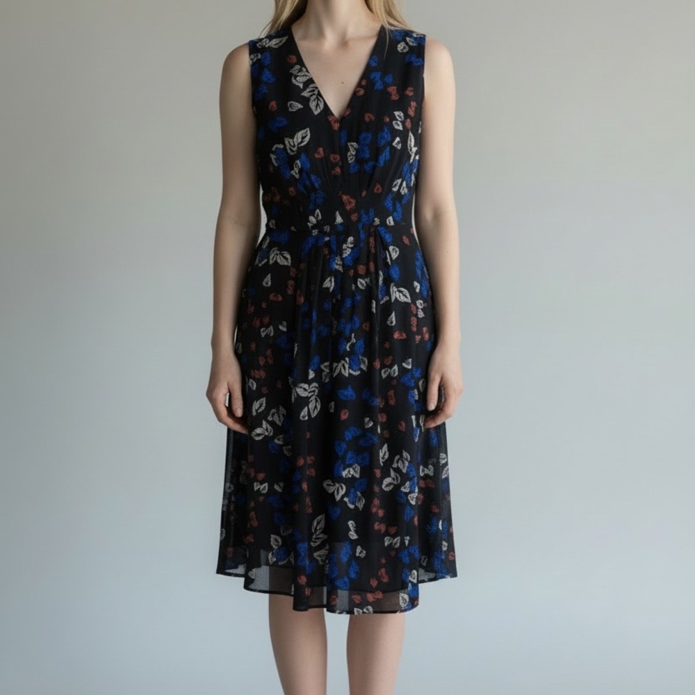 Ann Klein black printed midi dress